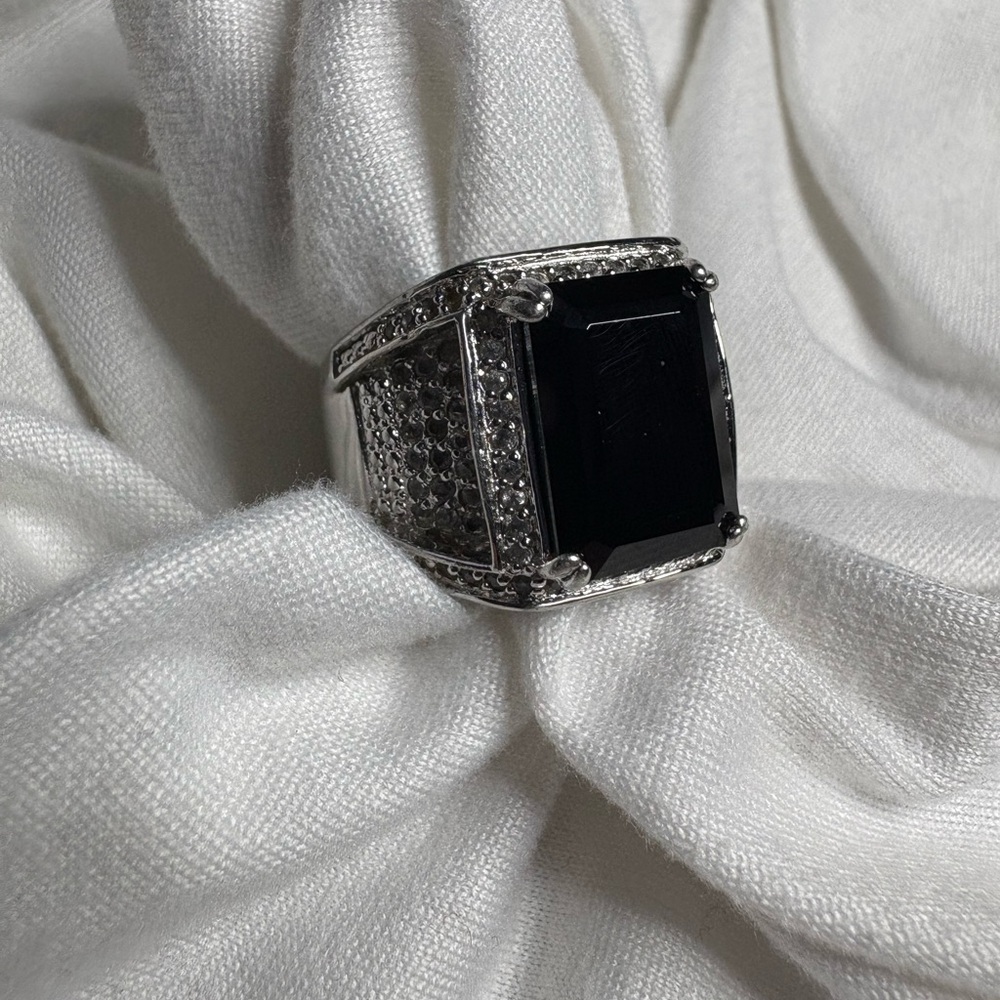 Bold 925 Solid Sterlin Silver Ring With Black Ony… - image 3